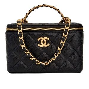 CHANEL BLACK CAVIAR QUILTED PICK ME UP VANITY CASE BAG (2022)